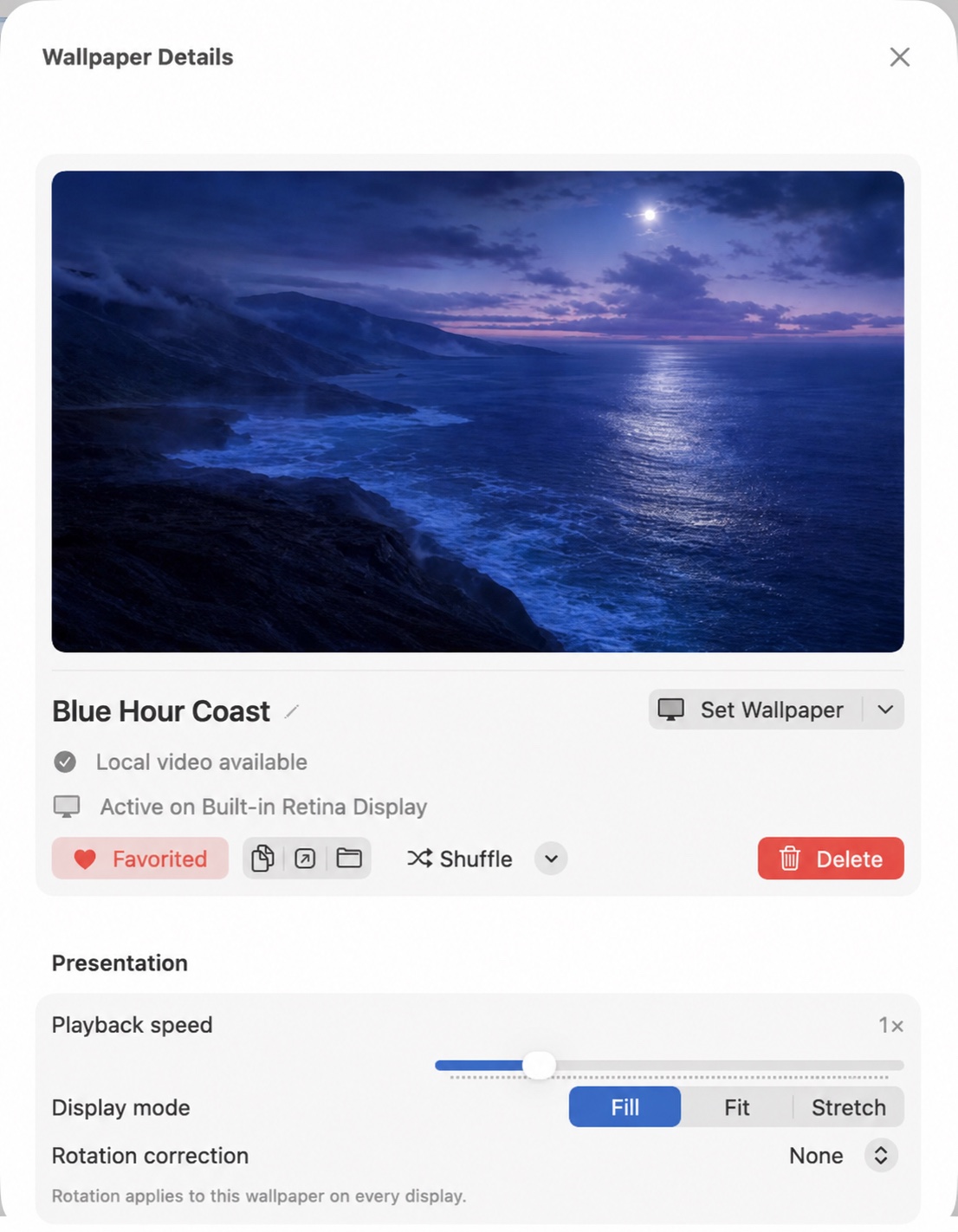 Blue Hour Coast presentation controls in VibePapers